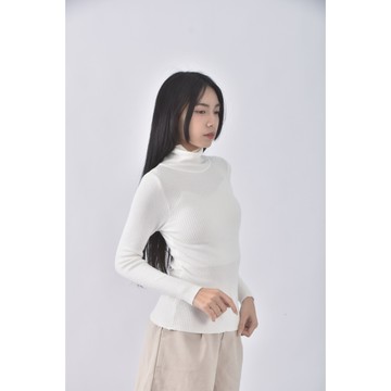 (S) 針織高領白色長袖上衣二手衣