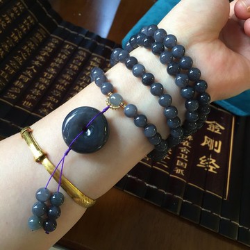 和田玉帝王紫料8公釐 108顆佛珠 手鏈 朝珠項鏈吊墜