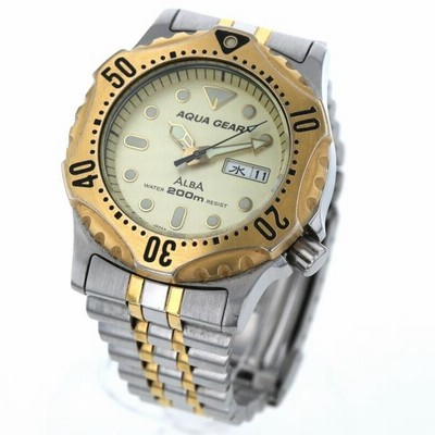 ALBA AQUA GEAR 200m防水 ブラックメンズ腕時計 W949 アルバ ALBA AQUA GEAR ダイバー 200m V735-6A00 クオーツ