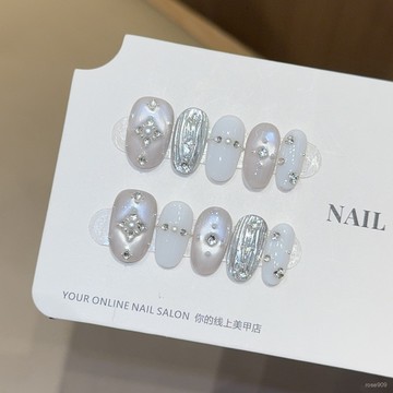 ✨Hannah✨玻璃珠貓眼ins風純手工穿戴甲溫柔顯白純手作美甲甲片假指甲短款美甲師三分糖 MAME