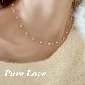 Pure Love樂芙 / 正韓 銀飾【S925純銀】N01061簡約通體純銀項鍊滿天星珍珠鎖骨鏈 短項鏈 / 金 銀