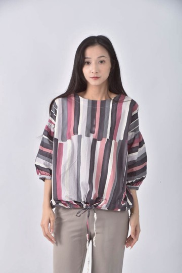 (2XL) sugar直線條紅色長袖上衣