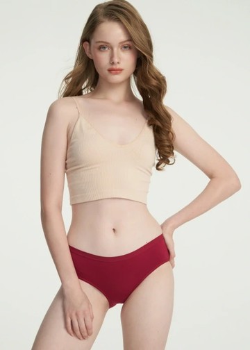 經典純色．緊帶中腰三角內褲(海鹽紅)
