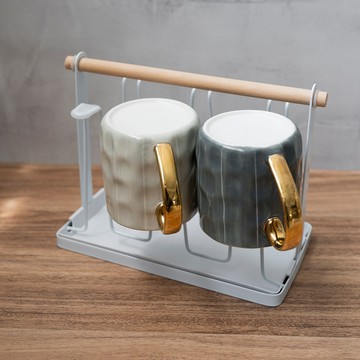 Homely Zakka 日式簡約木柄瀝水杯架附集水托盤_1入/組