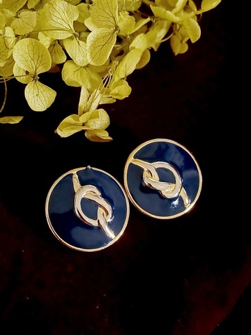 vintage jewelry  典雅深藍琺瑯綴金 夾式耳環