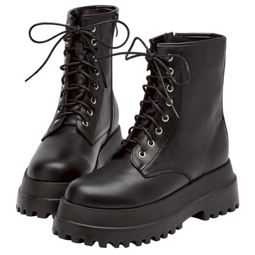 【Grace Gift】綁帶靴 女鞋 靴子【當代主義圓頭輕量增高綁帶靴】35-41號 短靴