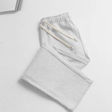 300g重磅白花灰色直筒衛褲男寬松休閑運動斜紋棉垂感休閑褲子女春