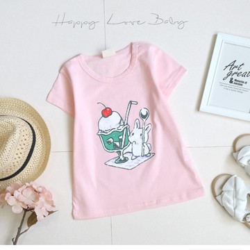 可愛兔兔吃冰淇淋短袖上衣 春夏童裝 韓版童裝 女童上衣 女童短袖 女童棉T 短袖上衣 春夏上衣