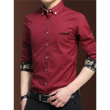 襯衫男長袖秋季內搭韓版潮流帥氣大肚子稱衫衣西裝酒紅色襯衣寸土
