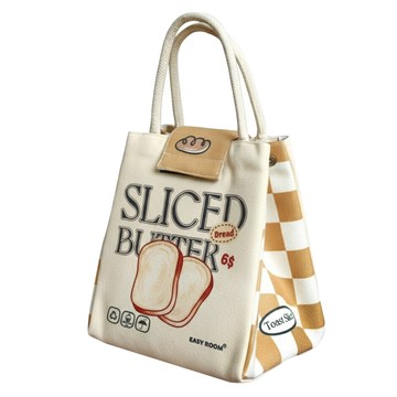 Mega 美式可愛印花加厚鋁箔保溫袋 帆布+鋁箔材質  22 x 18.5 x 16cm  牛奶土司 米色 + 棕色  1個