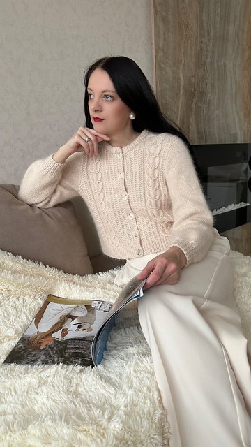 麻花針織開襟短款毛衣 女款手工針織衫