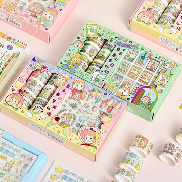 紙膠帶手帳 少女心手賬膠卷貼紙兒童手撕和紙不留膠套裝便宜學生用可愛手工膠布手賬本工具卡通手賬用品分裝