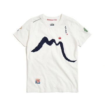 江戶勝 日系 女裝 書法富士短袖T恤(米白色) #上衣