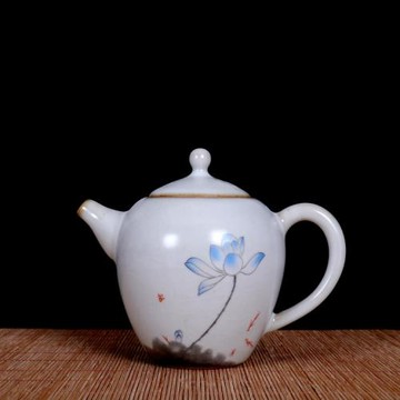 2019新品官窯圓柄茶壺陶瓷大號碼水壺汝窯功夫茶具汝瓷創意壺批發