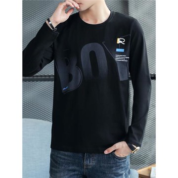 商場同款2024秋季純棉長袖T恤男士印花打底衫內搭運動衛衣