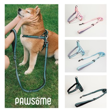 【PAWSOME】 [快速出貨] 夾心系列丨速穿馬鞍式胸背帶組『現貨新品折扣』超輕量/夜間反光/彈力防暴衝/寵物牽繩/狗牽繩/狗項圈