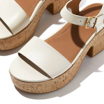fitflop 皮革/軟木塞紋高跟涼鞋-米色