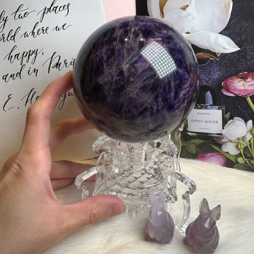 天然水晶 紫水晶球53號1328公克直徑10.2公分🔮虎牙紫水晶球 夢幻虎牙紫水晶球 紫水晶 A2747