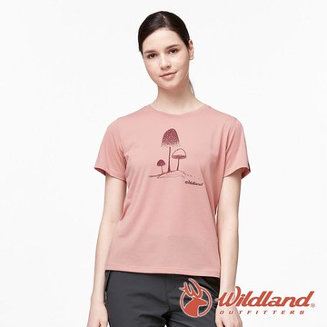 【wildland 荒野】女 彈性LOGO印花圓領上衣『裸粉』0A91611