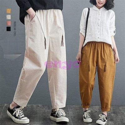 サルエルパンツ パンツ ボトムス テーパードパンツ 綿麻パンツ レディース ポケット付き 綿麻 綿 麻 ゆったり コットン リネン 大きいサイズ コーデ カジュアル 通販 Lineポイント最大get Lineショッピング