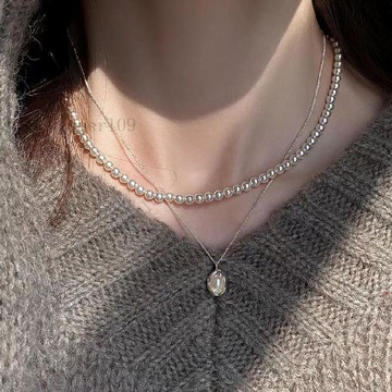 新款♥澳白色施家珍珠項鍊高級強光正圓鎖骨小衆歐美復古新款延長鏈百搭