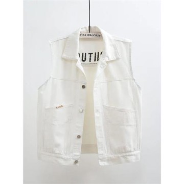 刺繡白色牛仔馬甲短外套女春秋裝2025年新款韓版寬松馬夾背心上衣