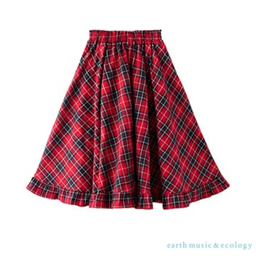 earth music 【WEB先行販售】格紋前短後長剪裁長裙