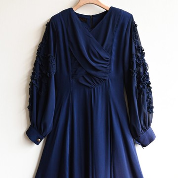 【蛋植物古著】月潭精工荷葉紗質古著洋裝