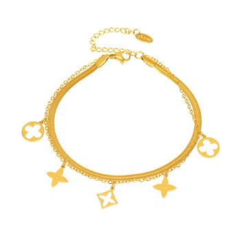 宏雲Hongyun- Xyx-簡約輕奢風不鏽鋼刀片雙層腳鏈鏤空老花多配件吊墜夏日潮款