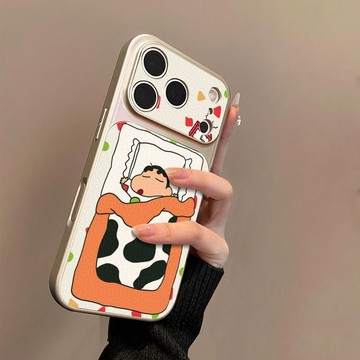 睡覺小新適用蘋果17手機殼小羊皮蘋果16保護套15新14外殼13/12