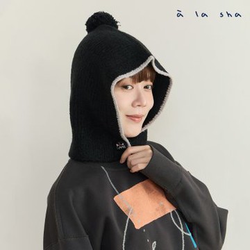 a la sha 坑條圍脖圈圈毛線帽
