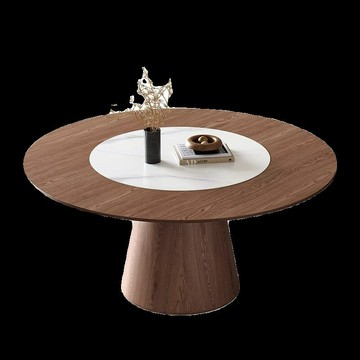 中古風實木圓形餐桌內嵌轉盤現代簡約家用小戶型白蠟木圓形飯桌子[DD010109]