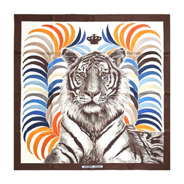 Hermes 愛馬仕 Tigre Royal 王室之虎 90 真絲雙面用方巾(咖啡)