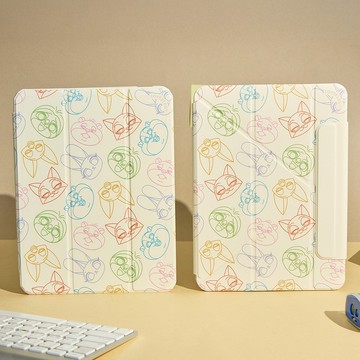 Disney動物方城市-線條亂花款強悍磁吸iPad三折/Y折保護殼