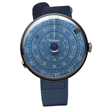 【買錶送 klokers 皮革零錢包，送完為止！】KLOK-01- D7-B 午夜藍錶頭-黑殼 + 單圈尼龍錶帶 黑色-白線