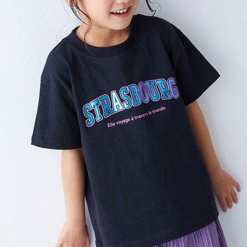 日本 devirock - 100%棉 閃亮金屬印花短袖上衣-漸層LOGO-黑