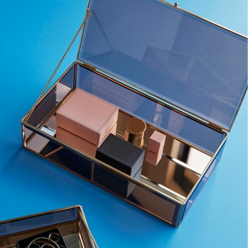 【Hübsch】琥珀色水晶玻璃置物盒組 收納盒 飾品盒