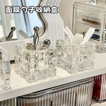 隔日到貨🏆水晶玻璃蠟燭台 面膜勺子收納盒 玻璃蠟燭台 美甲工具收納 浴室面霜挖取勺玻璃鏡櫃 桌面化妝眼霜挑棒刷玻璃杯