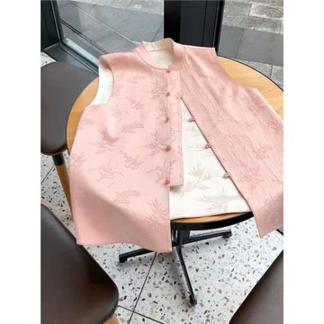 新中式國風粉色雙面穿馬甲外套女款2025新款早秋高端宋錦馬夾上衣