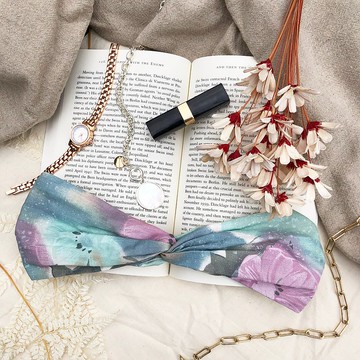 盛開的海棠 / 粉 綠 暈染 / 寬版 鬆緊手工髮帶