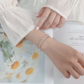 轉運珠手鏈女925純銀日韓簡約甜美星星雙層鏈子ins小眾設計感手串