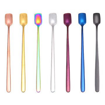 【現貨】304不鏽鋼咖啡勺 創意 方頭 長柄 咖啡攪拌勺 韓系 冰勺 湯匙 Dhome