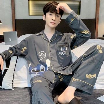 大碼睡衣男秋季純棉長袖卡通加肥260斤春秋休閑家居服套裝可外穿