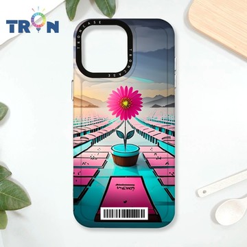 TRON IPhone 16 Pro Max 桃藍色花朵系列 防摔太空載具殼 透黑 軟硬 手機殼