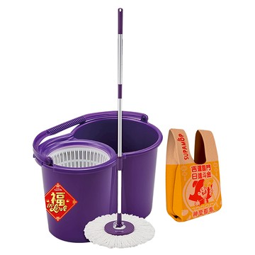 Supamop 好神拖 馬上舞吉組手壓組 乖乖聯名款 附針織提袋  1套  拖把架 124cm + 脫水桶 43 x 29 x 26cm + 布盤 39cm