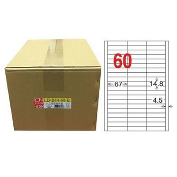 【龍德】LONGDER 三用電腦標籤 A4 60格 14.8*67mm白色1000張/箱 LD-844-W-B(適用雷射、噴墨、影印)