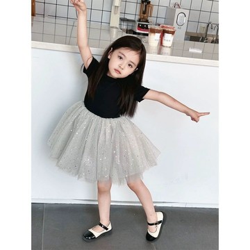 mori🎀mori兒童短袖芭蕾舞裙2024新款韓版夏季薄款洋氣女童蓬蓬紗裙公主裙潮