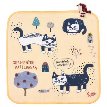 kUSUgURU JAPAN 日本眼鏡貓 Matilda-san系列 紗布絨手帕  黃色  25cm x 25cm
