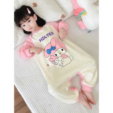 女童連體睡衣a類純棉夏季女孩防著涼兒童爬服春秋款寶寶連身睡袋