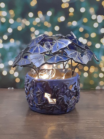 彩色玻璃蝙蝠燈籠蝙蝠翅膀燈燭台萬聖節家居裝飾